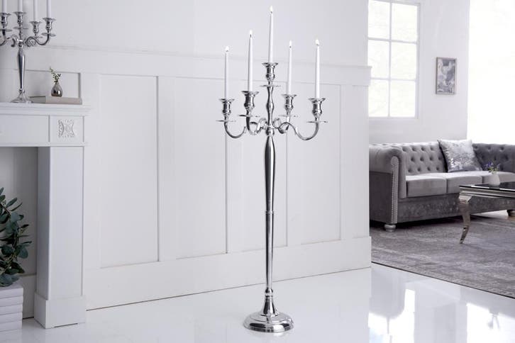 Kandelaar MODERN BAROK 120 cm zilveren 5-armige kroonluchter, Huis en Inrichting, Woonaccessoires | Overige, Ophalen of Verzenden