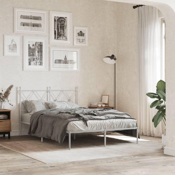 vidaXL Bedframe met hoofdbord metaal wit 120x190 cm, Huis en Inrichting, Slaapkamer | Bedden, 120 cm, 190 cm of minder, Wit, Twijfelaar