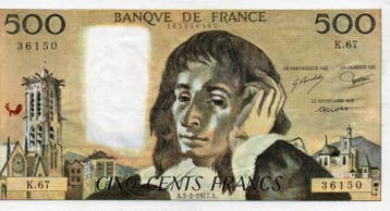 France Frankreich Pick 156 500 Francs Pascal 03/02/1977 K 67, Verzenden