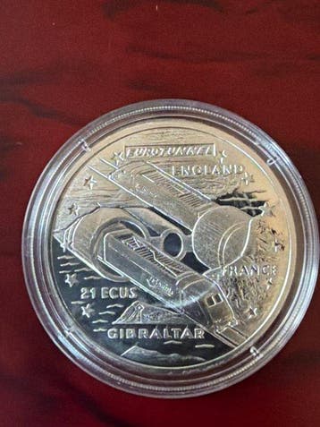 Gibraltar. 21 Ecus 1993 Eurotunnel - 19,2g (.925) mit CoA, Postzegels en Munten, Munten | Europa | Niet-Euromunten
