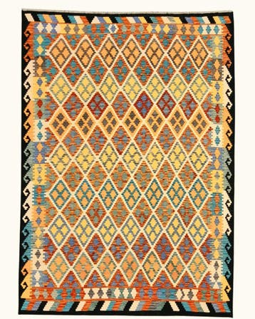 Kelim tapijt Afghan perzisch 291x203 wollen vloerkleed, Blauw, 200 cm of meer,  Perzisch tapijt kelim killim wollen vloerkleed handgeknoopt 