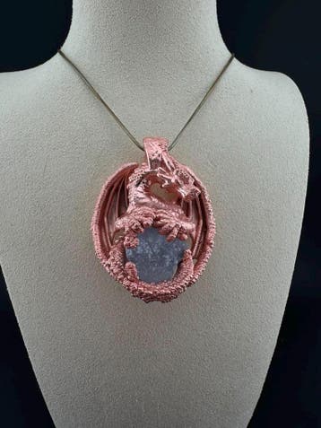 Handgemaakte Draken Ketting met Celestiet &amp; Koper, Verzamelen, Verzenden, Mineraal