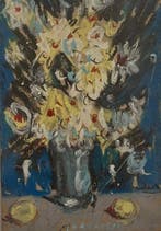 Carlo Montarsolo (1922-2005) - Fiori chiari su fondo bleu