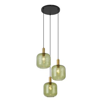 Hotel Chique hanglamp zwart met goud en groen glas 3-lichts, Verzenden, Nieuw, Metaal, Art Deco