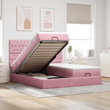 vidaXL Ottoman bed met matrassen 180x200cm fluweel roze, Eenpersoons, Verzenden, Nieuw, 80 cm