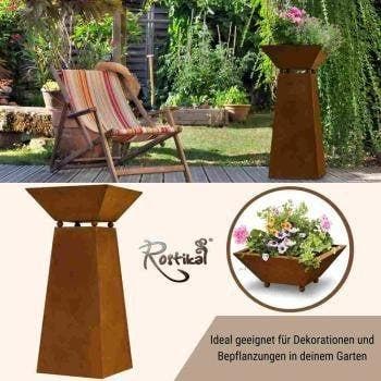 Metalen roestige tuindecoratiezuil met plantenbak in patina, Huis en Inrichting, Woonaccessoires | Overige, Verzenden, Nieuw