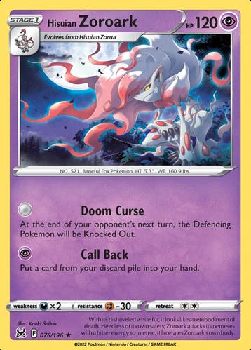Hisuian Zoroark  076/196 Holo Lost Origin, Ophalen of Verzenden, Nieuw, Losse kaart, Foil