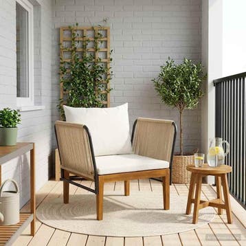 vidaXL Tuinstoel met Kussens Massief acaciahout & touw, Verzenden, Nieuw