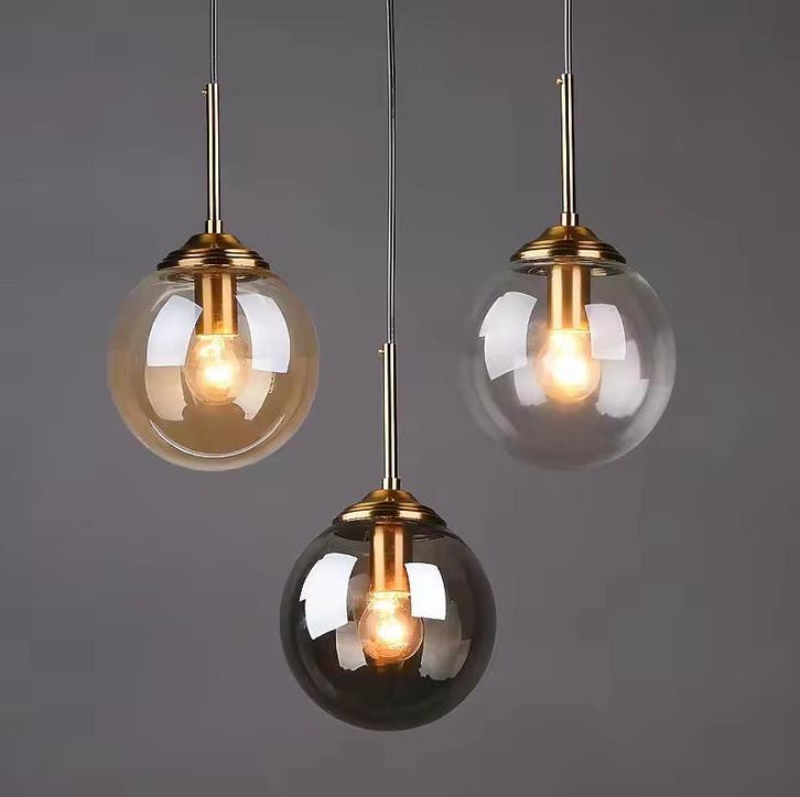 Hanglamp Gold Eettafel Bollen van Glas | Luxe Amber Glas, Huis en Inrichting, Lampen | Hanglampen, Nieuw, Glas, Verzenden