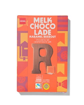 HEMA Chocoladeletter melk karamel zeezout R 135g, Verzenden, Nieuw