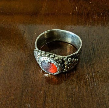 Zilver, glas - Ring - Etnische Bedoeïenen in Egypte
