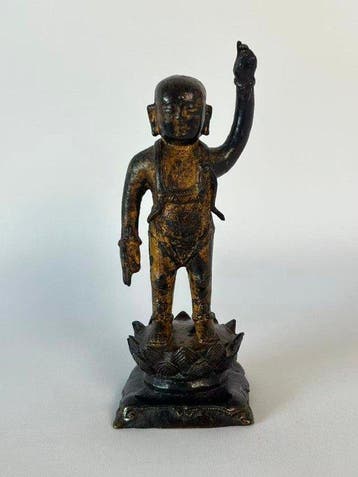 Goudverguld bronzen beeld van de Boeddha als baby - Brons -