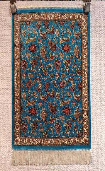 Turkooisblauw luxe zijden tapijt - met de hand afgewerkt -, Nieuw
