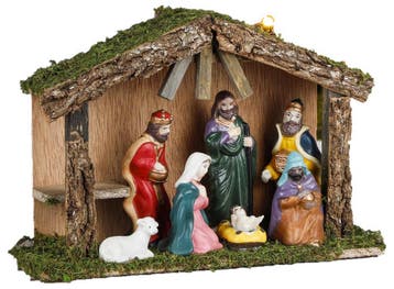 Hi Kerststal Set - Houten Stal met 7 Kerstbeelden - 30 cm, Verzenden, Nieuw