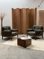 Fauteuil (2) - Eik, Textiel - Nieuw bekleed