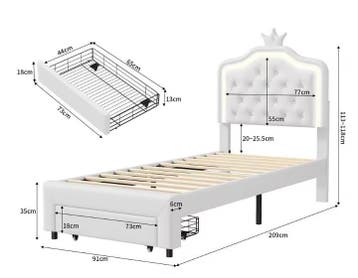 Gestoffeerd kinderbed 90x200 cm met LED kroonhoofdbord, Kinderen en Baby's, Kinderkamer | Bedden, Verzenden, Nieuw