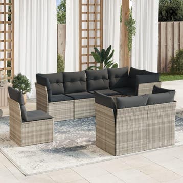 vidaXL 8-delige Loungeset met kussens poly rattan lichtgrijs, Verzenden, Nieuw, Loungeset