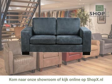 Leren bank Enjoy - 2 zits - Kenia Denim (blauw) - Poten, Huis en Inrichting, 150 tot 200 cm, Nieuw, Ophalen of Verzenden, Rechte bank