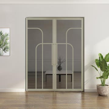 Dubbele stalen taatsdeur Kiezelgrijs 4 Vlaks rond Rookglas, Minder dan 80 cm, Overige typen, Nieuw, Metaal
