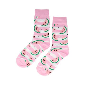 Sokken Katoen - Meloen Print - Roze Wit Groen - Maat 36-43, Nieuw