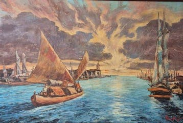 Sujatno Kompoel (1912-1987) - Boten op het meer