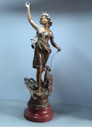 sculptuur, Diana with Greyhound – France - ca. 1900-1930 -