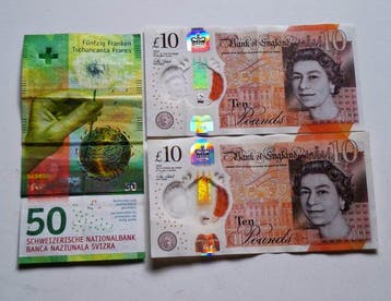 Zwitserland, Groot-Brittannië. - 3 Banknotes - Various Dates