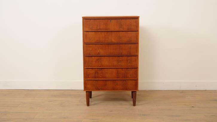 Vintage Deense ladekast | Teak | 6 lades | 105 cm, Huis en Inrichting, Kasten | Ladekasten, Ophalen of Verzenden