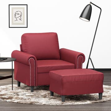 vidaXL Fauteuil met voetenbank 60 cm kunstleer wijnrood, Eenpersoons, Verzenden, Nieuw, Leer