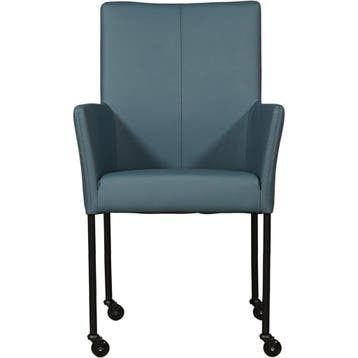 Set van 6 Leren eetkamerstoelen Comfort met wieltjes en, Ophalen of Verzenden, Nieuw, Leer