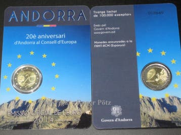 2 Euro 2014 SondergedenkMunt 20 Jahre Beitrit Andorras zu..., Postzegels en Munten, Munten | Europa | Euromunten, Verzenden