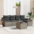 vidaXL Buitensofa met kussen 6 pcs Grijs poly rattan, Verzenden, Nieuw, Rotan, 6 zitplaatsen