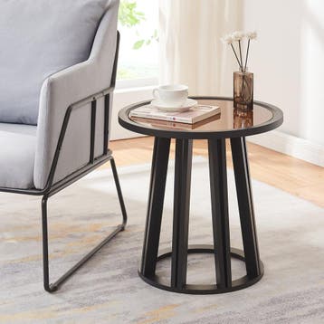Bijzettafel Burgess 51xØ51 cm zwart en walnootkleurig [en.ca, Huis en Inrichting, Verzenden, Nieuw