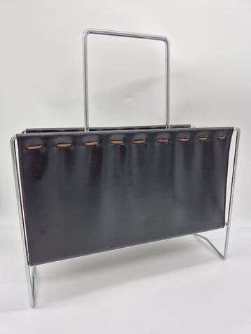 Mid-Century - Tijdschriftenhouder - Leder, Chroom, Staal