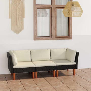 vidaXL Tuinbank 3-zits met kussens poly rattan zwart, Verzenden, Nieuw, Rotan, 3 zitplaatsen