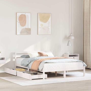 vidaXL Bedframe zonder matras massief grenenhout wit 160x200, Verzenden, Wit, 200 cm, 160 cm