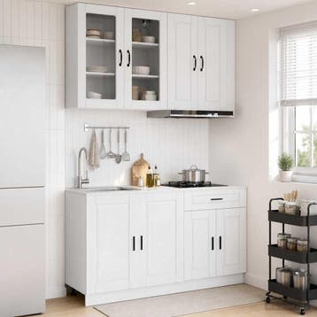 vidaXL Keukenblok PORTO 4 st Hoogglans Wit Bewerkt hout, Verzenden, Nieuw, Wit