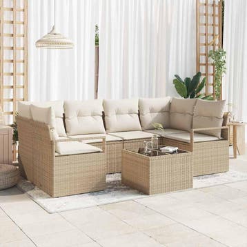 vidaXL Tuin Sofa Set 7 st 6-Aantal zitplaatsen Beige en, Verzenden, Nieuw, Rotan, 7 zitplaatsen