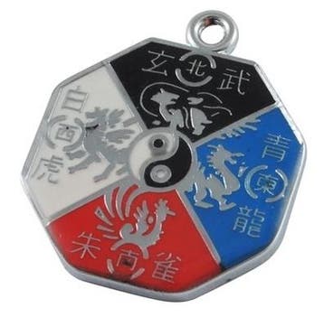 4 x Metalen Octagon Yin Yang bedel 24 mm – zwart, rood, w., Ophalen of Verzenden, Nieuw, Kraal