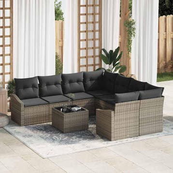 vidaXL Bankstel 9 st Grijs poly rattan, Tuin en Terras, Tuinsets en Loungesets, Verzenden, Nieuw, Rotan, Meer dan 8 zitplaatsen
