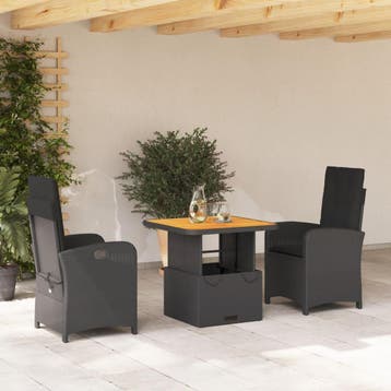 vidaXL 3-delige Tuinset met kussens poly rattan zwart, Verzenden, Nieuw, Tuinset