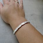 Zilveren gematteerde schakelarmband, Sieraden, Tassen en Uiterlijk, Armbanden, Ophalen of Verzenden, Gebruikt, Overige kleuren
