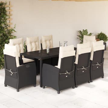 vidaXL 9-delige Tuinset poly rattan zwart, Verzenden, Nieuw, 8 zitplaatsen, Tuinset