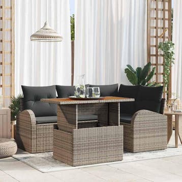 vidaXL Tuin Sofa Set 5 st Grijs Poly riet, Verzenden, Nieuw, Rotan, 5 zitplaatsen