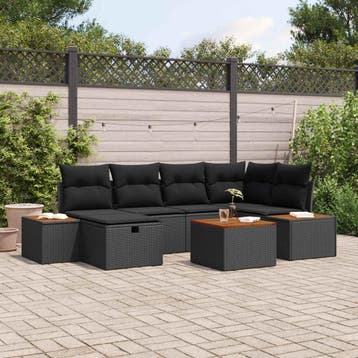 vidaXL Tuin Sofa Set 7 st Zwart poly rattan, Verzenden, Nieuw, 7 zitplaatsen