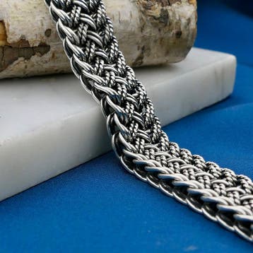 Zilveren brede fantasie/vossenstaart schakelarmband, Ophalen of Verzenden, Gebruikt, Zilver, Zilver