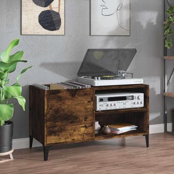 vidaXL Platenkast 84,5x38x48 cm bewerkt hout gerookt, Verzenden, Nieuw