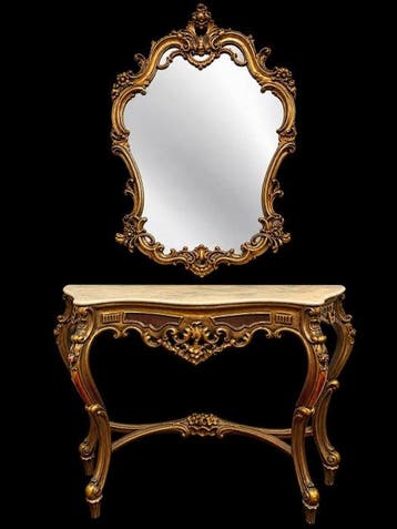 Wandtafel - Hout, Marmer - Console Set C.1900