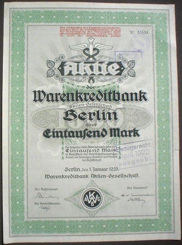Duitsland. Warenkreditbank Berlin 1000 Mark, 1923