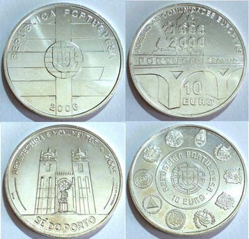 Portugal. 10 Euro 2005/2006 (2 Moedas) (Zonder minimumprijs)